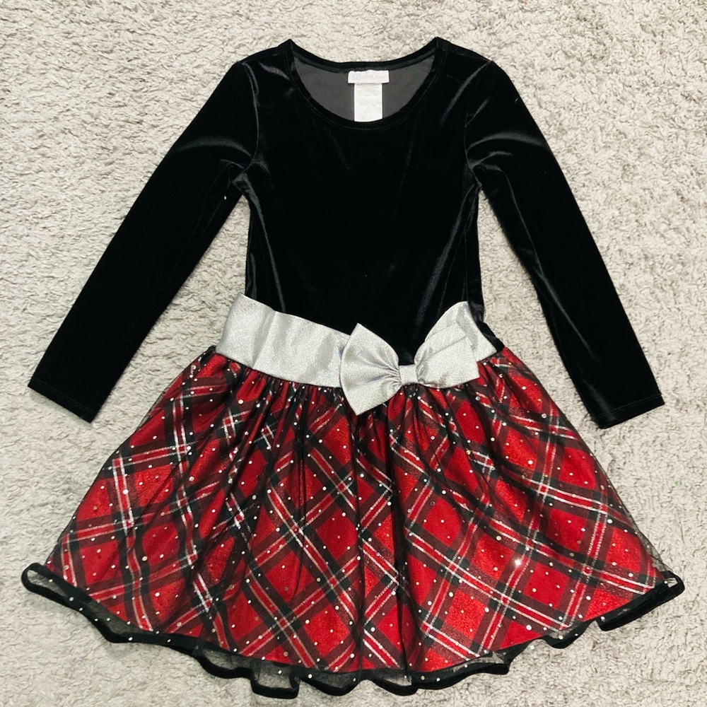 Bonnie Jean Black and Red Plaid Formal Dress